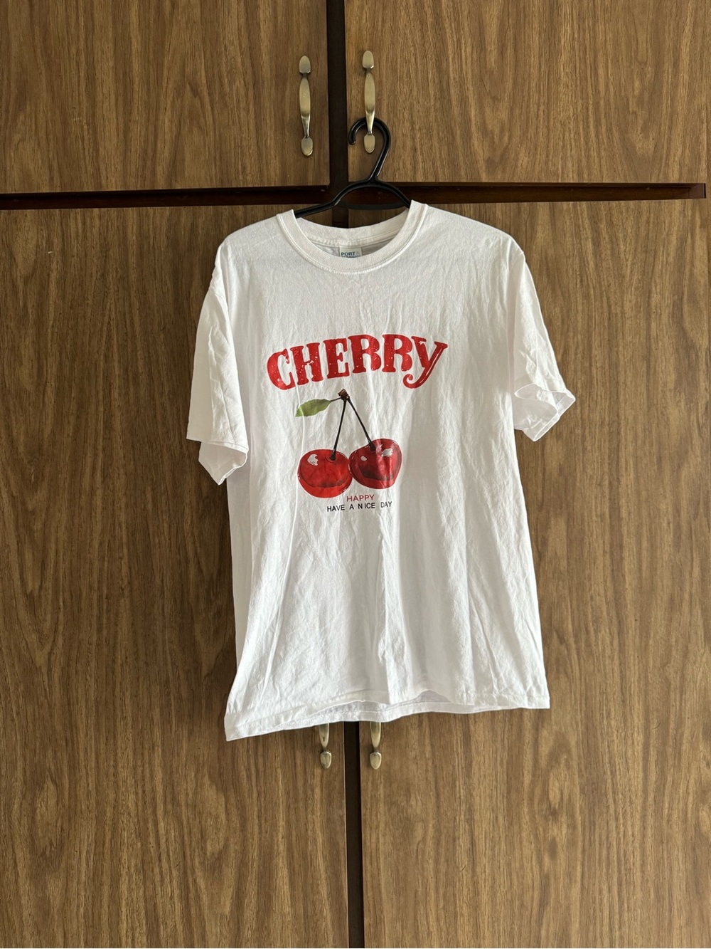 CHERRY Graphic Tee with Red Cherry Print - Picture 1 of 4